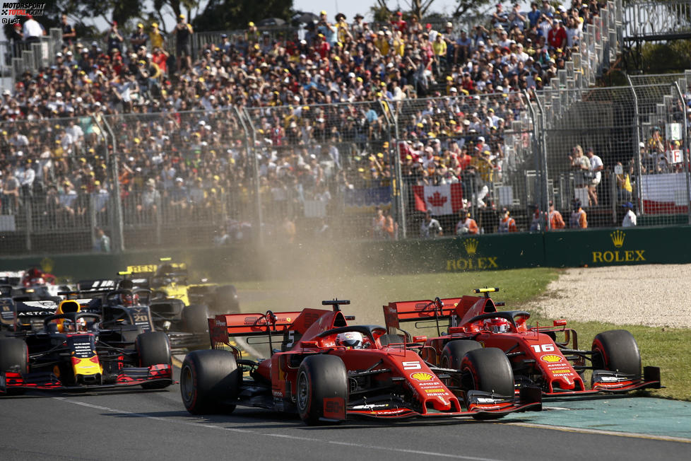 Sebastian Vettel (Ferrari), Charles Leclerc (Ferrari), Max Verstappen (Red Bull) und Nico Hülkenberg (Renault) 