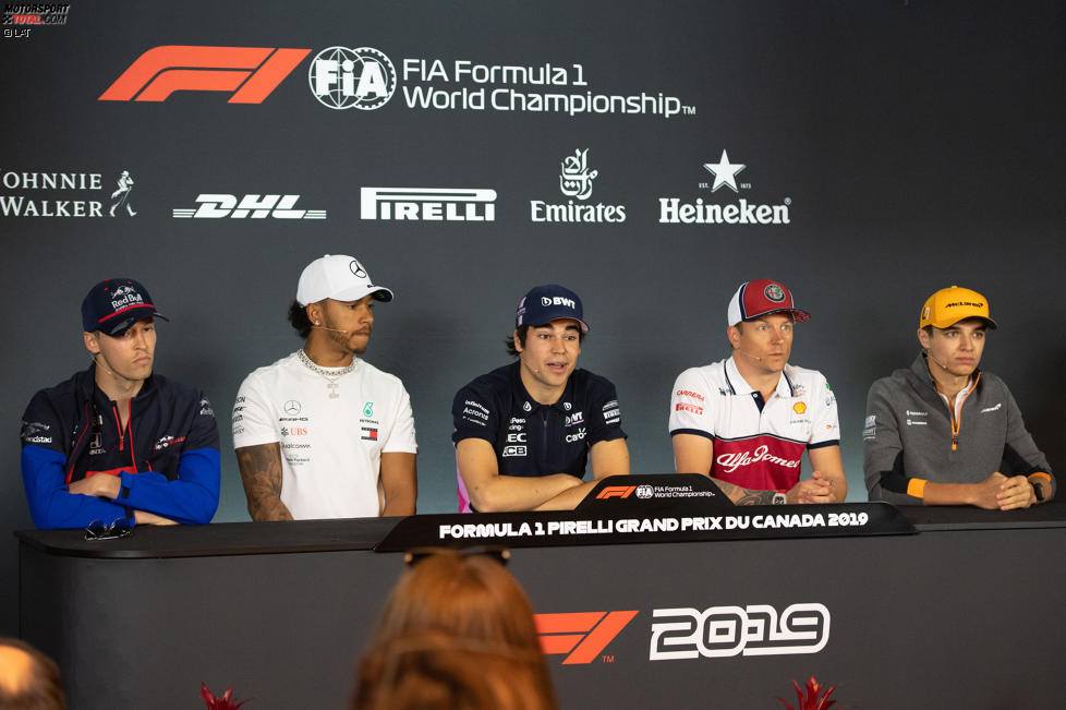 Daniil Kwjat (Toro Rosso), Lewis Hamilton (Mercedes), Lance Stroll (Racing Point), Kimi Räikkönen (Alfa Romeo) und Lando Norris (McLaren) 
