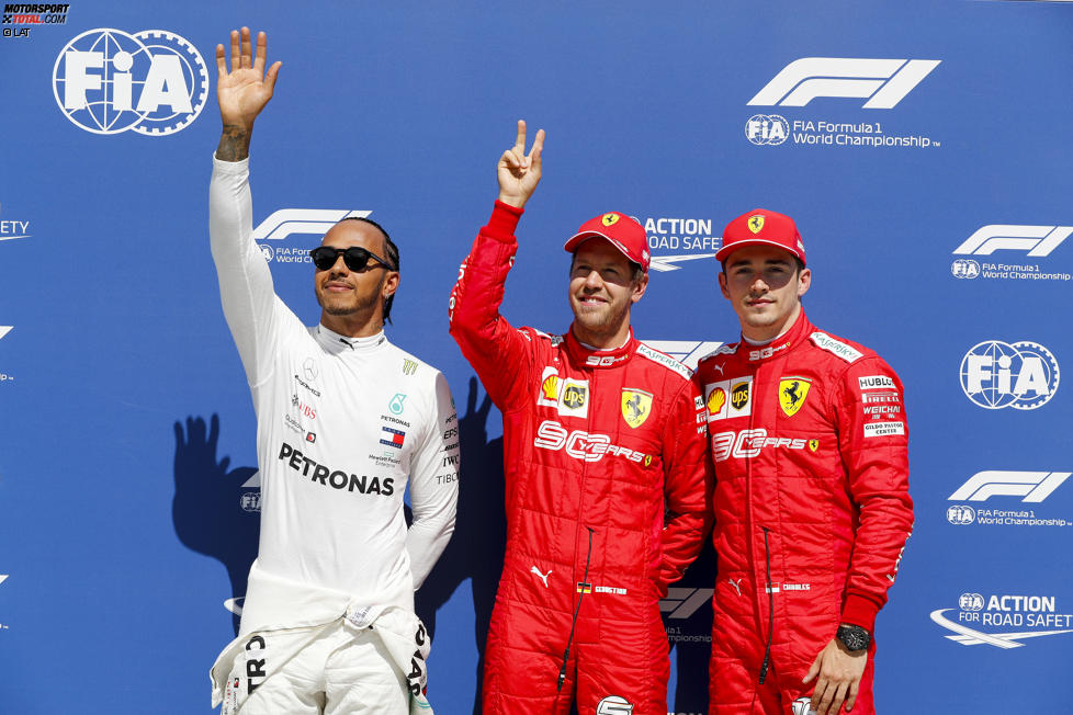 Lewis Hamilton (Mercedes), Sebastian Vettel (Ferrari) und Charles Leclerc (Ferrari) 