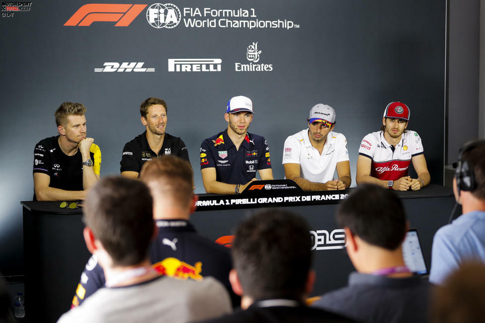 Nico Hülkenberg (Renault), Romain Grosjean (Haas), Pierre Gasly (Red Bull), Carlos Sainz (McLaren) und Antonio Giovinazzi (Alfa Romeo) 