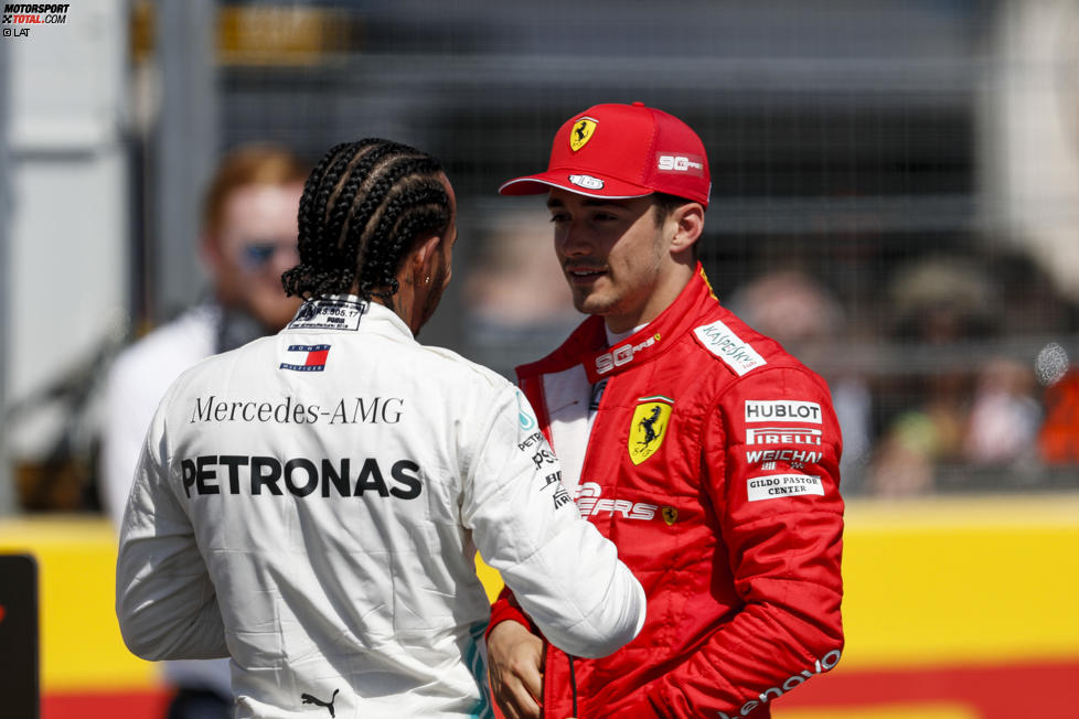 Lewis Hamilton (Mercedes), Charles Leclerc (Ferrari) und Paul di Resta 