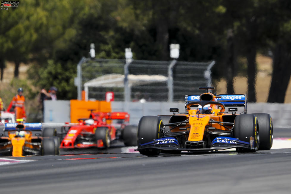 Carlos Sainz (McLaren), Lando Norris (McLaren) und Sebastian Vettel (Ferrari) 