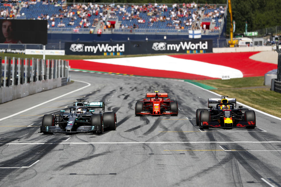 Lewis Hamilton (Mercedes), Charles Leclerc (Ferrari) und Max Verstappen (Red Bull) 
