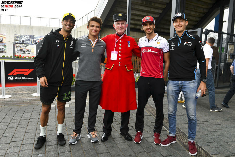 Daniel Ricciardo (Renault), Lando Norris (McLaren), Antonio Giovinazzi (Alfa Romeo) und George Russell (Williams) 