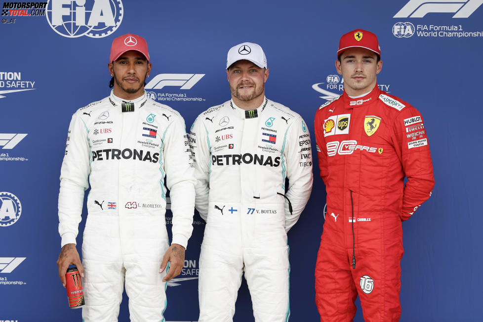 Lewis Hamilton (Mercedes), Valtteri Bottas (Mercedes) und Charles Leclerc (Ferrari) 