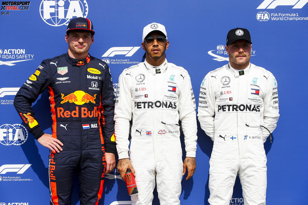 Max Verstappen (Red Bull), Lewis Hamilton (Mercedes) und Valtteri Bottas (Mercedes) 