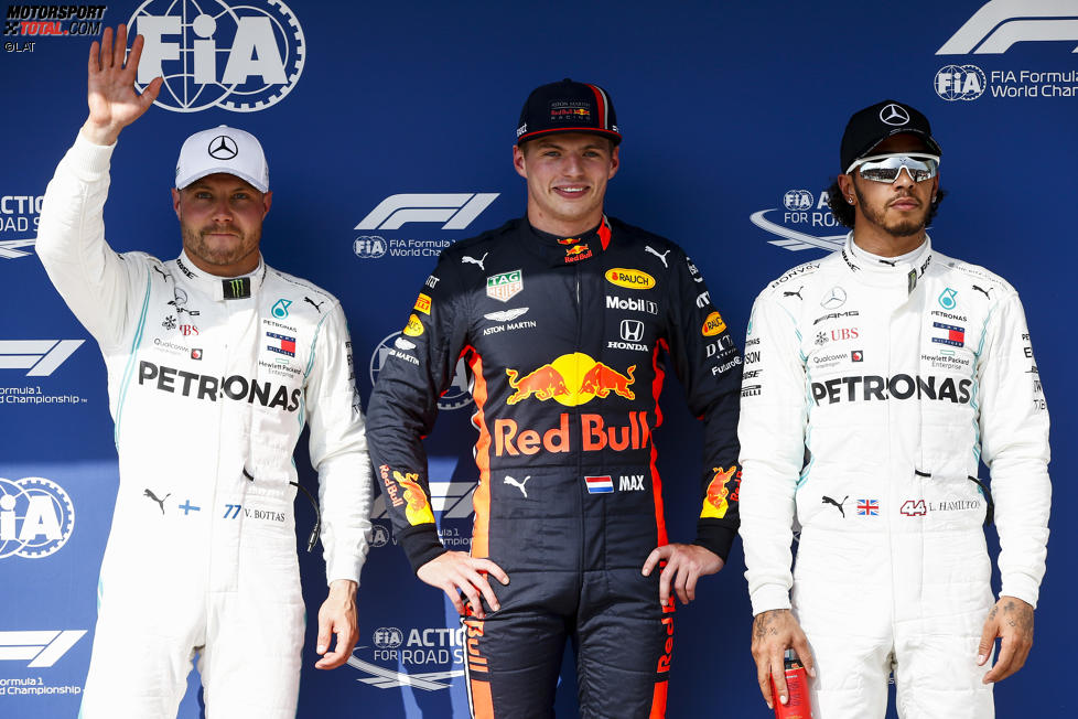 Valtteri Bottas (Mercedes), Max Verstappen (Red Bull) und Lewis Hamilton (Mercedes) 