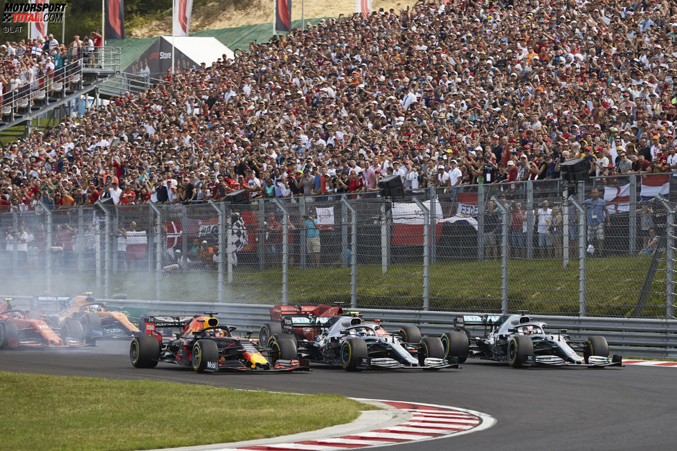 Max Verstappen (Red Bull), Lewis Hamilton (Mercedes) und Valtteri Bottas (Mercedes) 