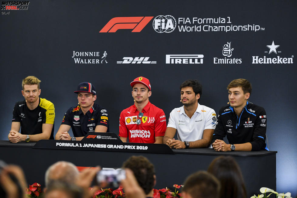 Nico Hülkenberg (Renault), Max Verstappen (Red Bull), Charles Leclerc (Ferrari), Carlos Sainz (McLaren) und George Russell (Williams) 