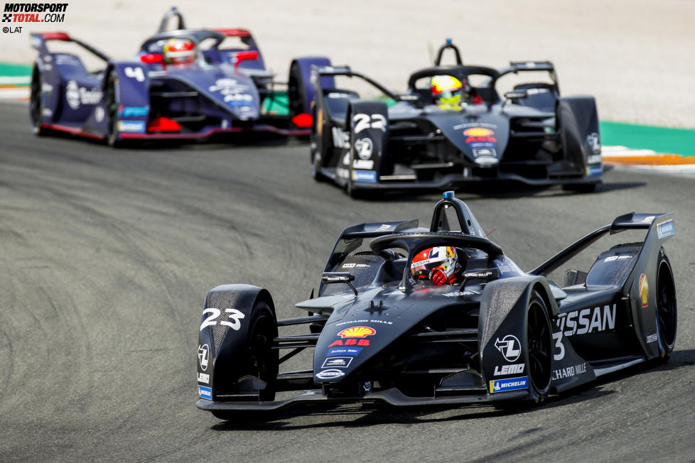 Sebastien Buemi (Nissan e.dams), Oliver Rowland (Nissan e.dams) und Robin Frijns (Virgin) 