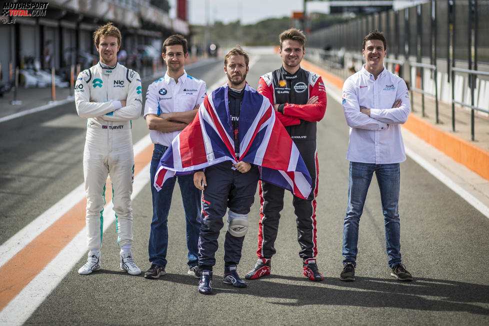Oliver Turvey (NIO), Alexander Sims (BMW-Andretti), Sam Bird (Virgin), Oliver Rowland (Nissan e.dams) und James Calado (Jaguar) 
