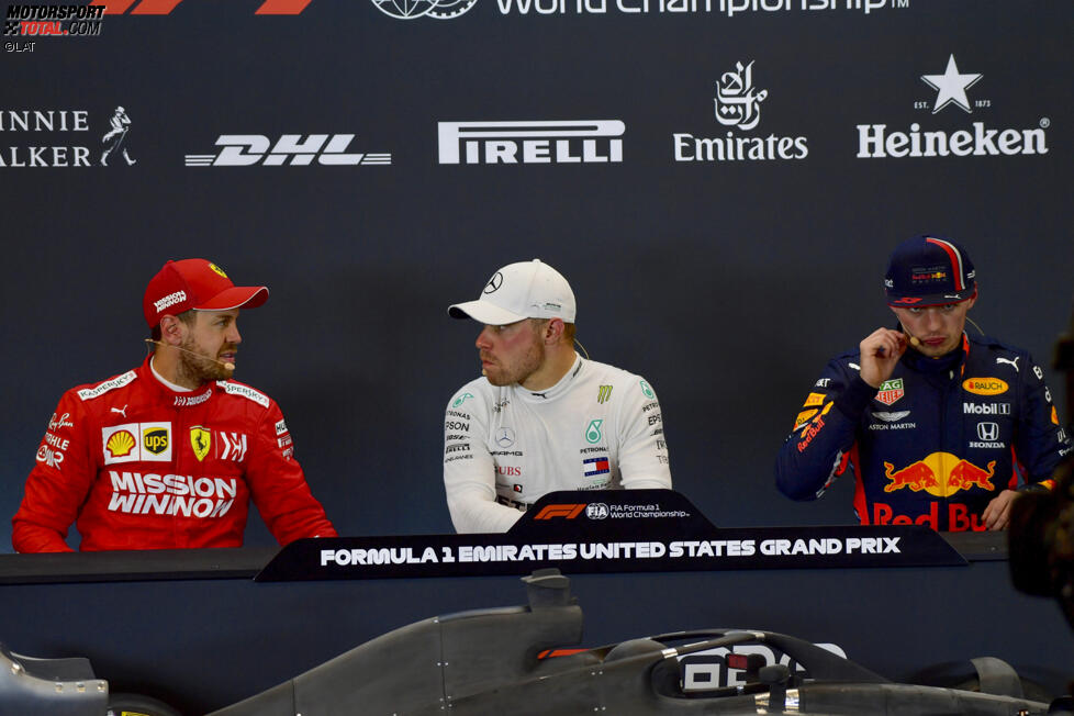Sebastian Vettel (Ferrari), Valtteri Bottas (Mercedes) und Max Verstappen (Red Bull) 