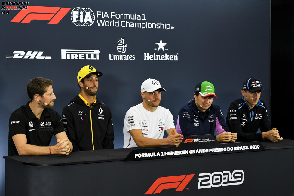 Romain Grosjean (Haas), Daniel Ricciardo (Renault), Valtteri Bottas (Mercedes), Sergio Perez (Racing Point) und Robert Kubica (Williams) 