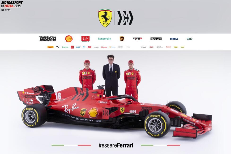 Charles Leclerc (Ferrari), Mattia Binotto und Sebastian Vettel (Ferrari) 
