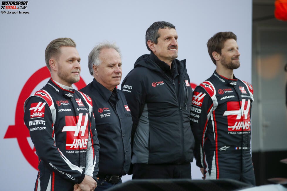 Kevin Magnussen, Gene Haas, Günther Steiner und Romain Grosjean (Haas) 