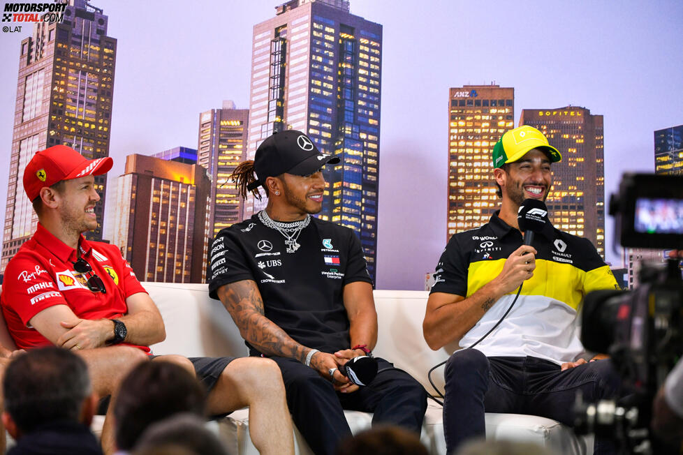 Sebastian Vettel (Ferrari), Lewis Hamilton (Mercedes) und Daniel Ricciardo (Renault) 