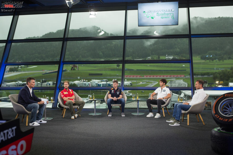 Andreas Gröbl (ServusTV), Sebastian Vettel (Ferrari), Max Verstappen (Red Bull), Pierre Gasly (AlphaTauri), Christian Horner (Red Bull) 