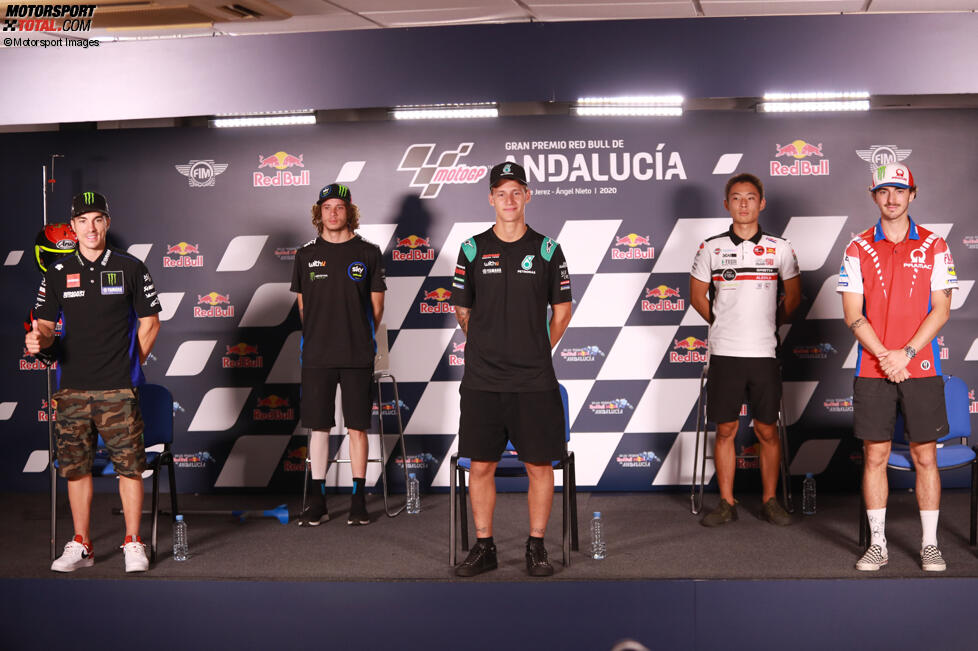 Fabio Quartararo (Petronas), Maverick Vinales (Yamaha), Francesco Bagnaia (Pramac), Marco Bezzecchi (VR46) und Tatsuki Suzuki (SIC58) 