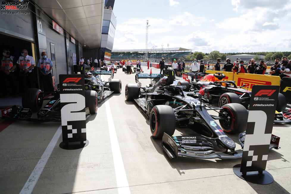 Lewis Hamilton (Mercedes), Valtteri Bottas (Mercedes) und Max Verstappen (Red Bull) 