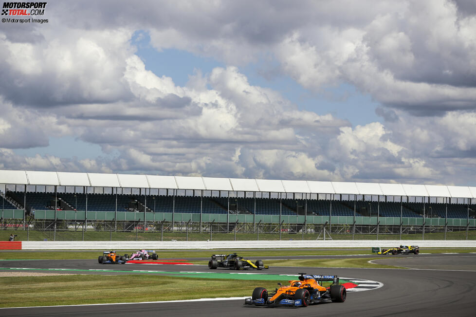 Carlos Sainz (McLaren), Daniel Ricciardo (Renault) und Lando Norris (McLaren) 