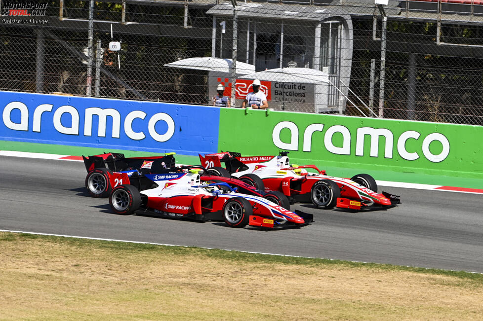 Robert Schwarzman (Prema), Callum Ilott (Virtuosi) und Mick Schumacher (Prema) 