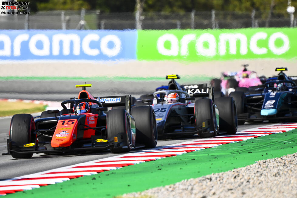 Daniel Ticktum (DAMS), Felipe Drugovich (MP Motorsport) und Luca Ghiotto (Hitech) 