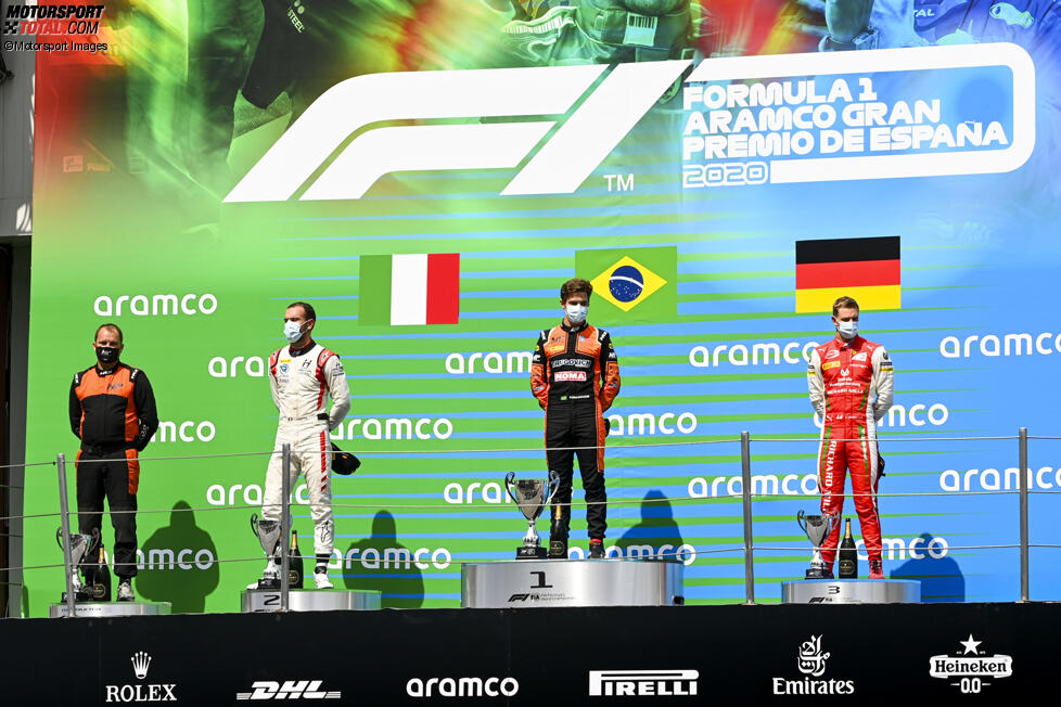 Luca Ghiotto (Hitech), Felipe Drugovich (MP Motorsport) und Mick Schumacher (Prema) 