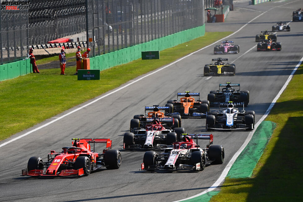 Charles Leclerc (Ferrari), Antonio Giovinazzi (Alfa Romeo) und Kimi Räikkönen (Alfa Romeo) 