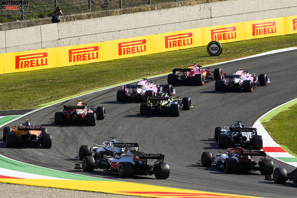 Charles Leclerc (Ferrari), Lance Stroll (Racing Point), Sergio Perez (Racing Point) und Daniel Ricciardo (Renault) 