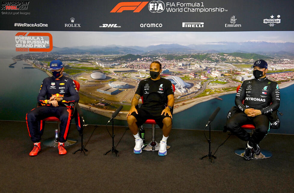 Max Verstappen (Red Bull), Lewis Hamilton (Mercedes) und Valtteri Bottas (Mercedes) 