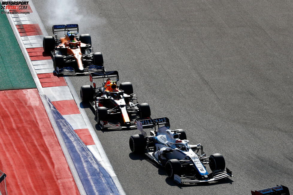 George Russell (Williams), Alexander Albon (Red Bull) und Lando Norris (McLaren) 