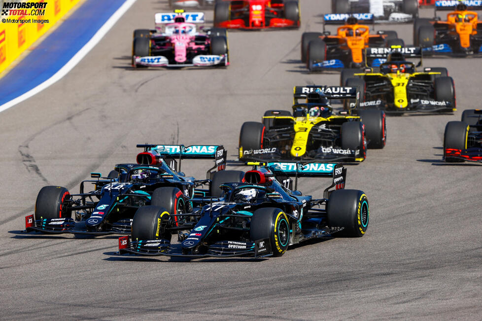 Lewis Hamilton (Mercedes), Valtteri Bottas (Mercedes), Max Verstappen (Red Bull), Daniel Ricciardo (Renault) und Esteban Ocon (Renault) 