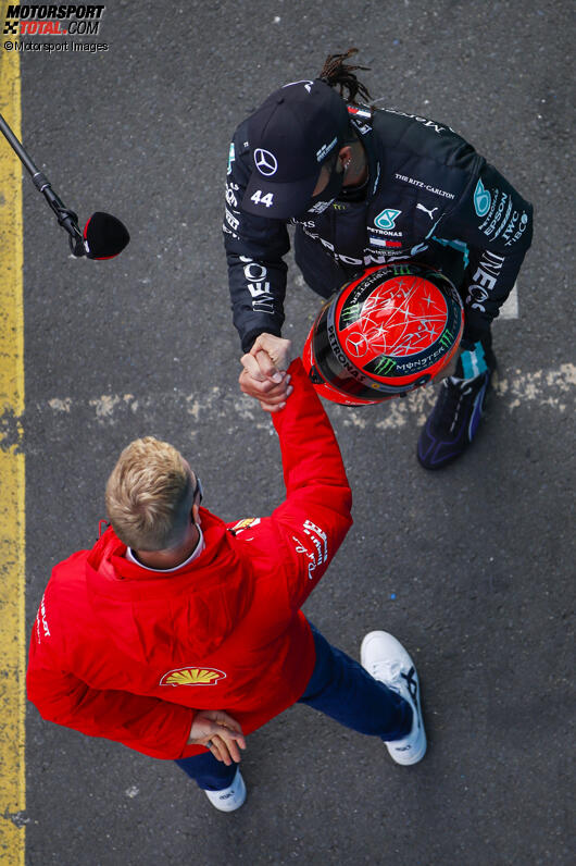 Mick Schumacher, Lewis Hamilton (Mercedes) und Michael Schumacher 