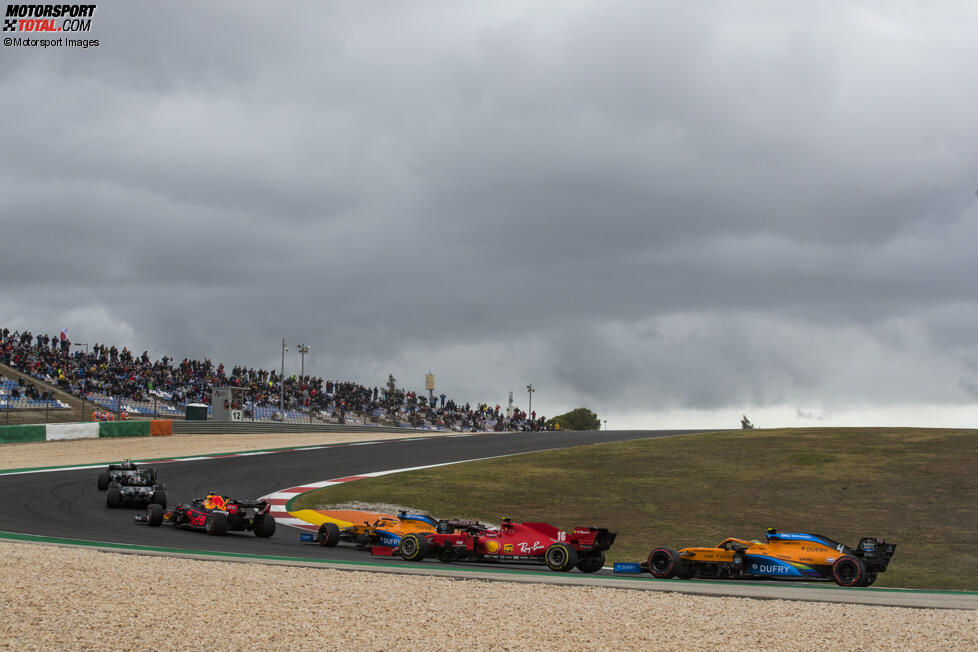 Valtteri Bottas (Mercedes), Lewis Hamilton (Mercedes), Max Verstappen (Red Bull), Carlos Sainz (McLaren), Charles Leclerc (Ferrari) und Lando Norris (McLaren) 