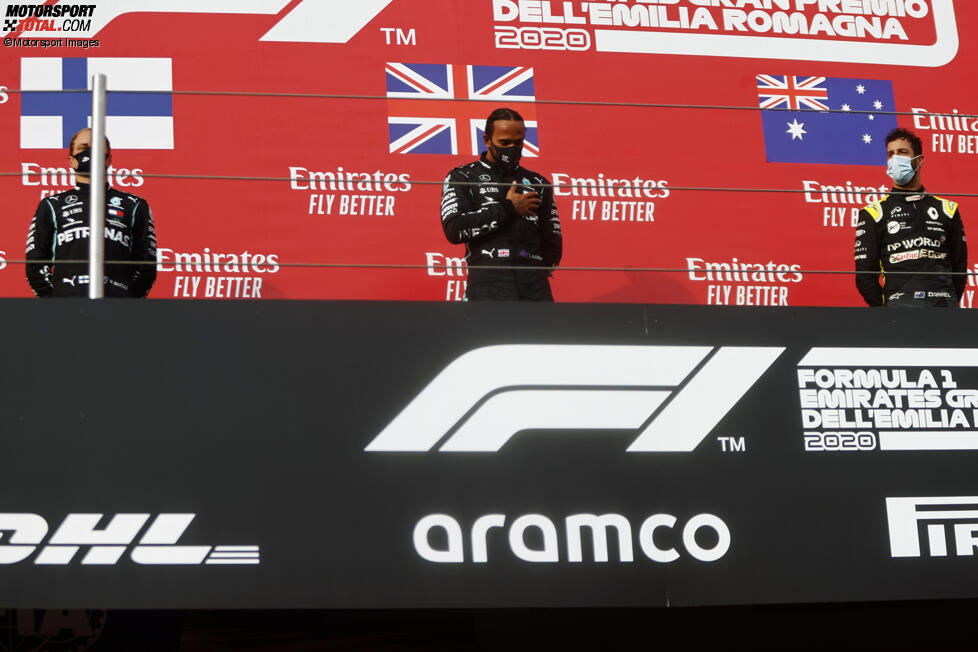 Valtteri Bottas (Mercedes), Lewis Hamilton (Mercedes) und Daniel Ricciardo (Renault) 
