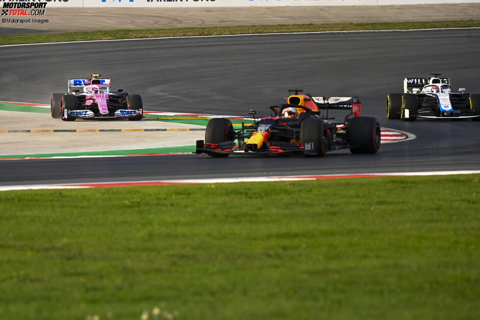 Max Verstappen (Red Bull), George Russell (Williams) und Lance Stroll (Racing Point) 