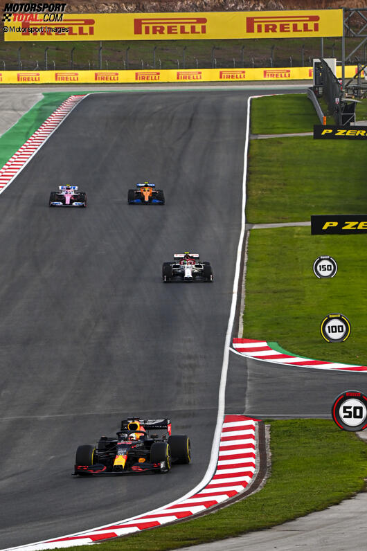 Max Verstappen (Red Bull), Antonio Giovinazzi (Alfa Romeo), Lance Stroll (Racing Point) und Lando Norris (McLaren) 