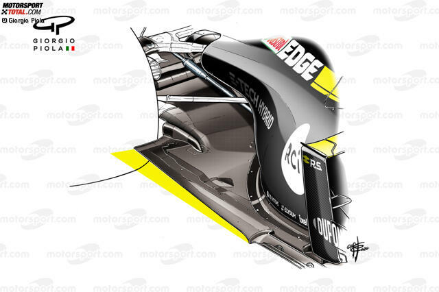 Renault probierte seinen 2021er-Unterboden im Freien Training in Bahrain aus - gut zu erkennen am diagonalen Einschnitt Renault probierte seinen 2021er-Unterboden im Freien Training in Bahrain aus - gut zu erkennen am diagonalen Einschnitt