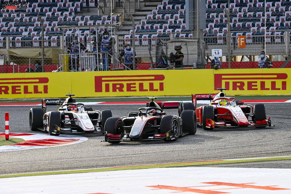 Callum Ilott (Virtuosi), Marcus Armstrong (ART) und Mick Schumacher (Prema) 