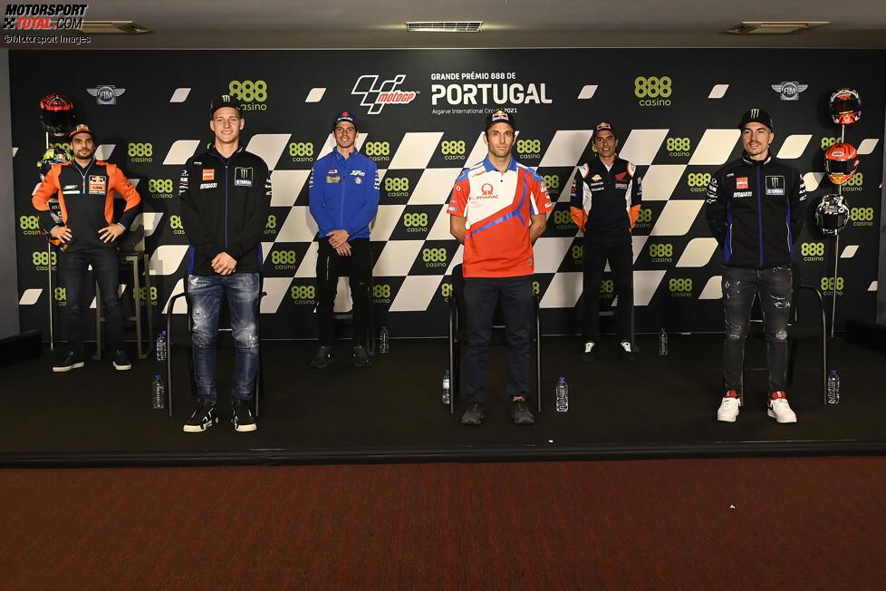 Miguel Oliveira (KTM), Fabio Quartararo (Yamaha), Joan Mir (Suzuki), Johann Zarco (Pramac), Marc Marquez (Honda) und Maverick Vinales (Yamaha) 