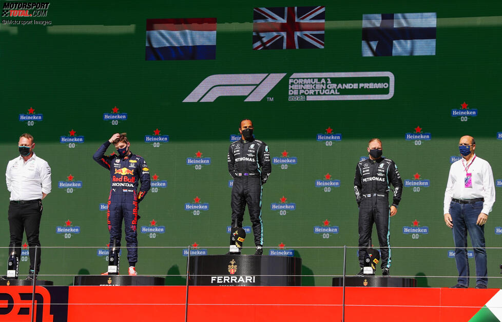 Max Verstappen (Red Bull), Lewis Hamilton (Mercedes) und Valtteri Bottas (Mercedes) 