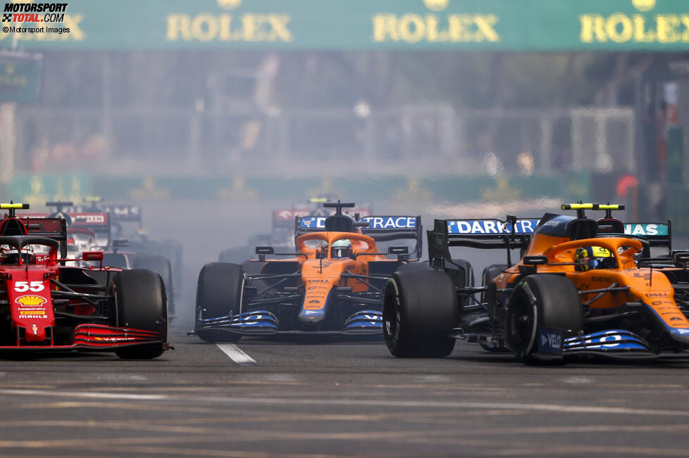 Lando Norris (McLaren), Carlos Sainz (Ferrari) und Daniel Ricciardo (McLaren) 
