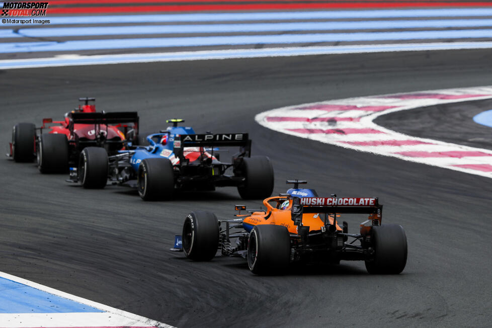 Charles Leclerc (Ferrari), Esteban Ocon (Alpine) und Daniel Ricciardo (McLaren) 