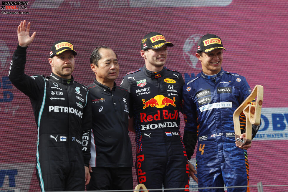 Valtteri Bottas (Mercedes), Max Verstappen (Red Bull) und Lando Norris (McLaren) 