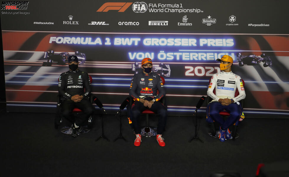 Valtteri Bottas (Mercedes), Max Verstappen (Red Bull) und Lando Norris (McLaren) 
