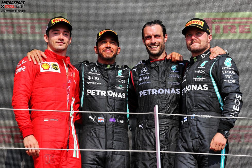 Charles Leclerc (Ferrari), Lewis Hamilton (Mercedes) und Valtteri Bottas (Mercedes) 