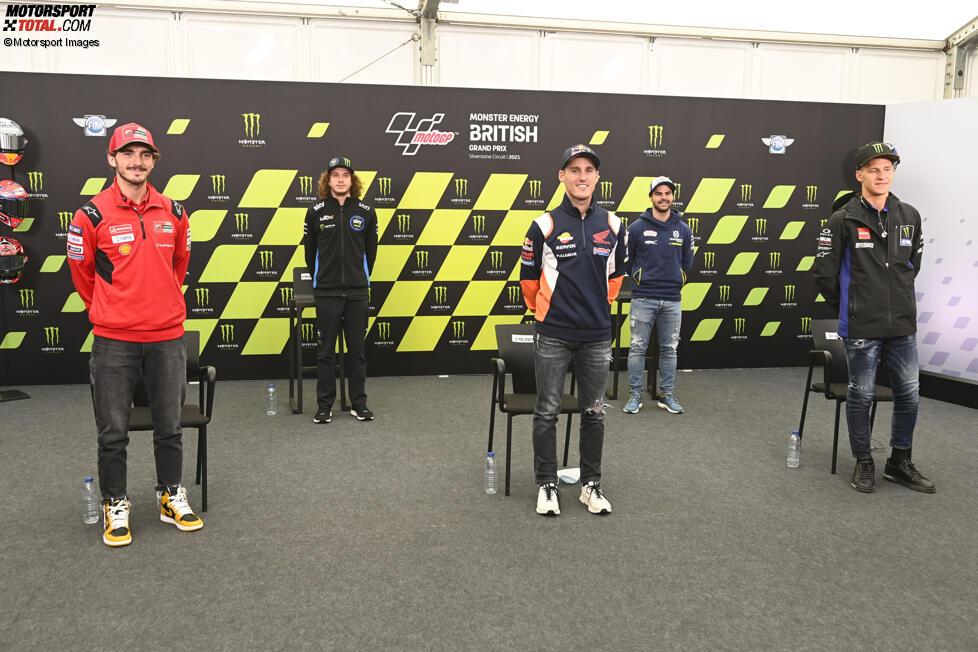 Francesco Bagnaia (Ducati), Marco Bezzecchi (VR46), Pol Espargaro (Honda), Romano Fenati (Max Racing) und Fabio Quartararo (Yamaha) 