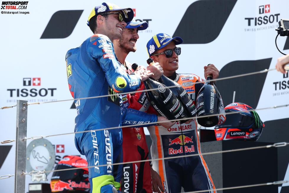 Francesco Bagnaia (Ducati), Marc Marquez (Honda) und Joan Mir (Suzuki) 