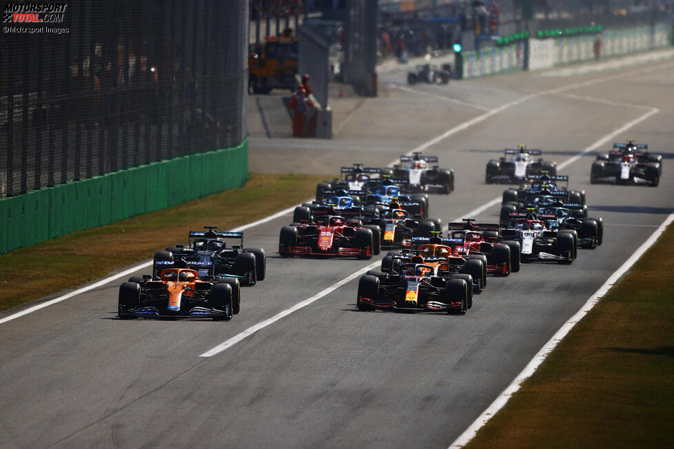 Daniel Ricciardo (McLaren), Max Verstappen (Red Bull), Lando Norris (McLaren), Lewis Hamilton (Mercedes) und Charles Leclerc (Ferrari) 