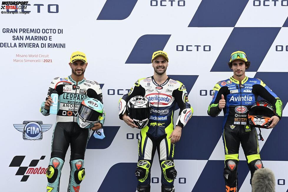 Romano Fenati (Max Racing), Dennis Foggia (Leopard) und Niccolo Antonelli (Avintia) 